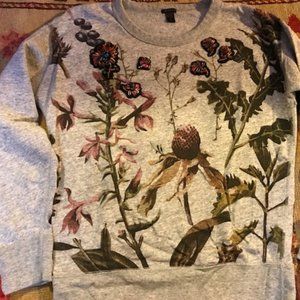 J. Crew Floral Patch Botanical Jewel Sweatshirt Grey XS